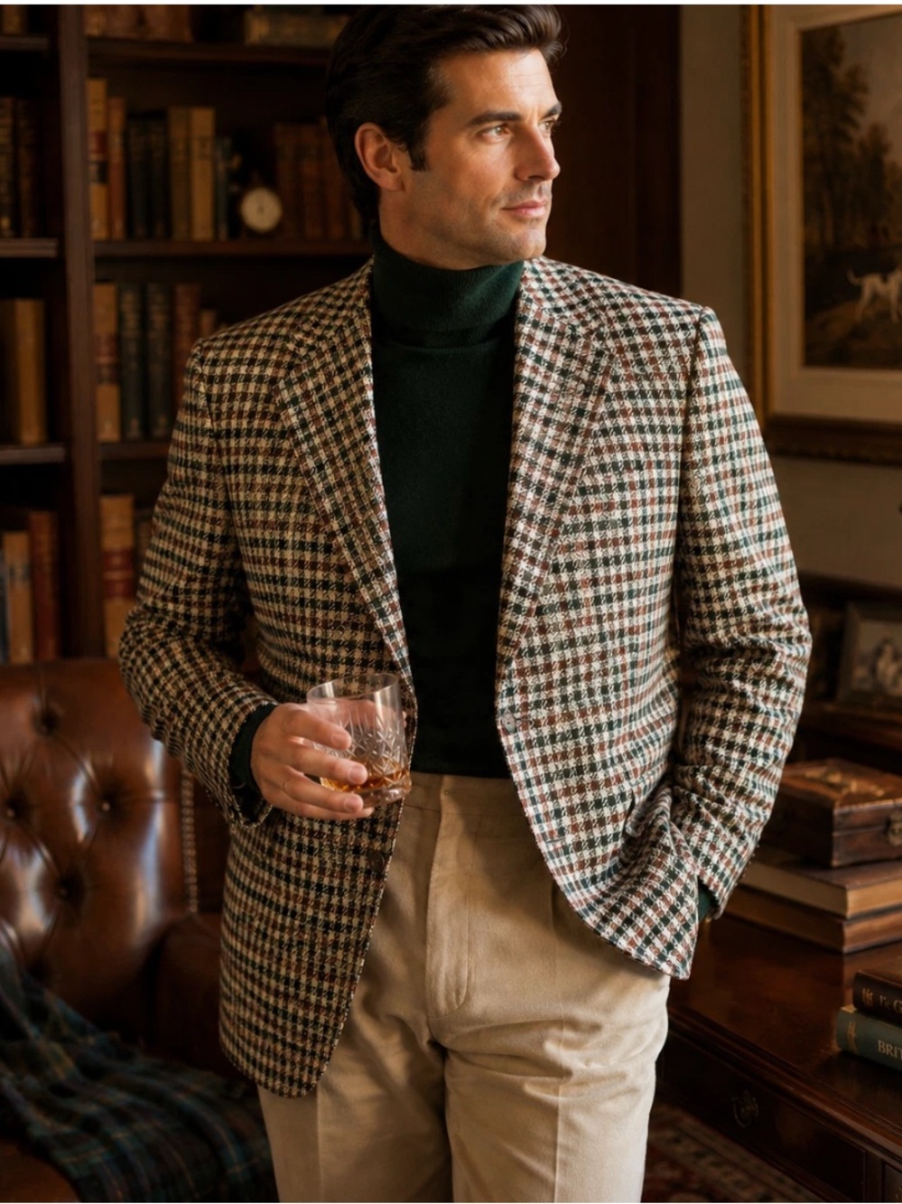 Vintage 1970s Palm Beach Sport Coat Mens 44R Green Rust Plaid Blazer Jacket